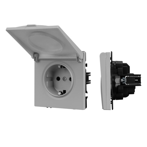 Механизм розетки влагозащищённый SCT-NOBE-MCP-SFPL-IS (230V, 16A) (Arlight, Никель)