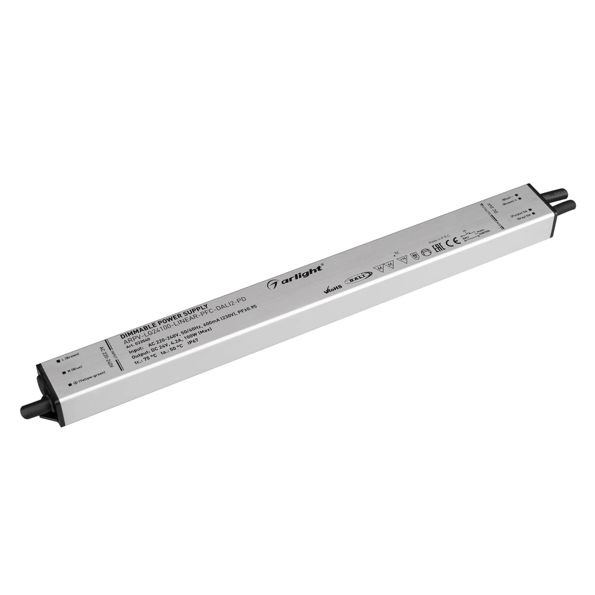 Блок питания ARPV-LG24100-LINEAR-PFC-DALI2-PD (24V, 4.2A, 100W) (Arlight, IP67 Металл, 5 лет) - изображение товара