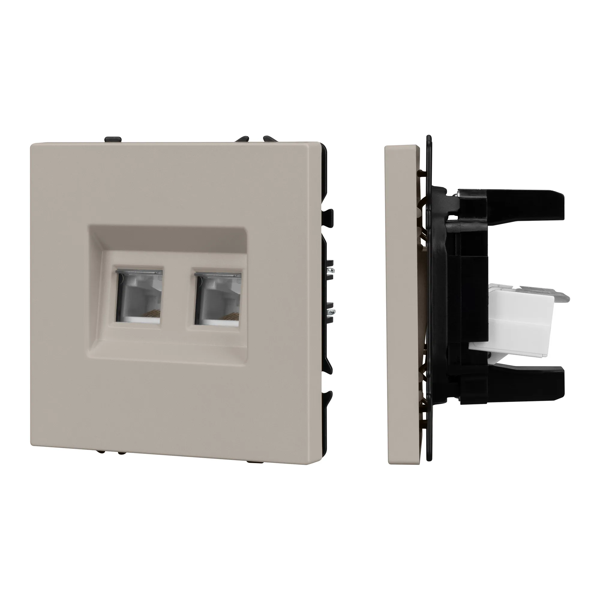 Механизм сдвоенной компьютерной розетки SCT-NOBE-MPC2-SFPL-CA (RJ-45, CAT6) (Arlight, Кашемир) - изображение товара