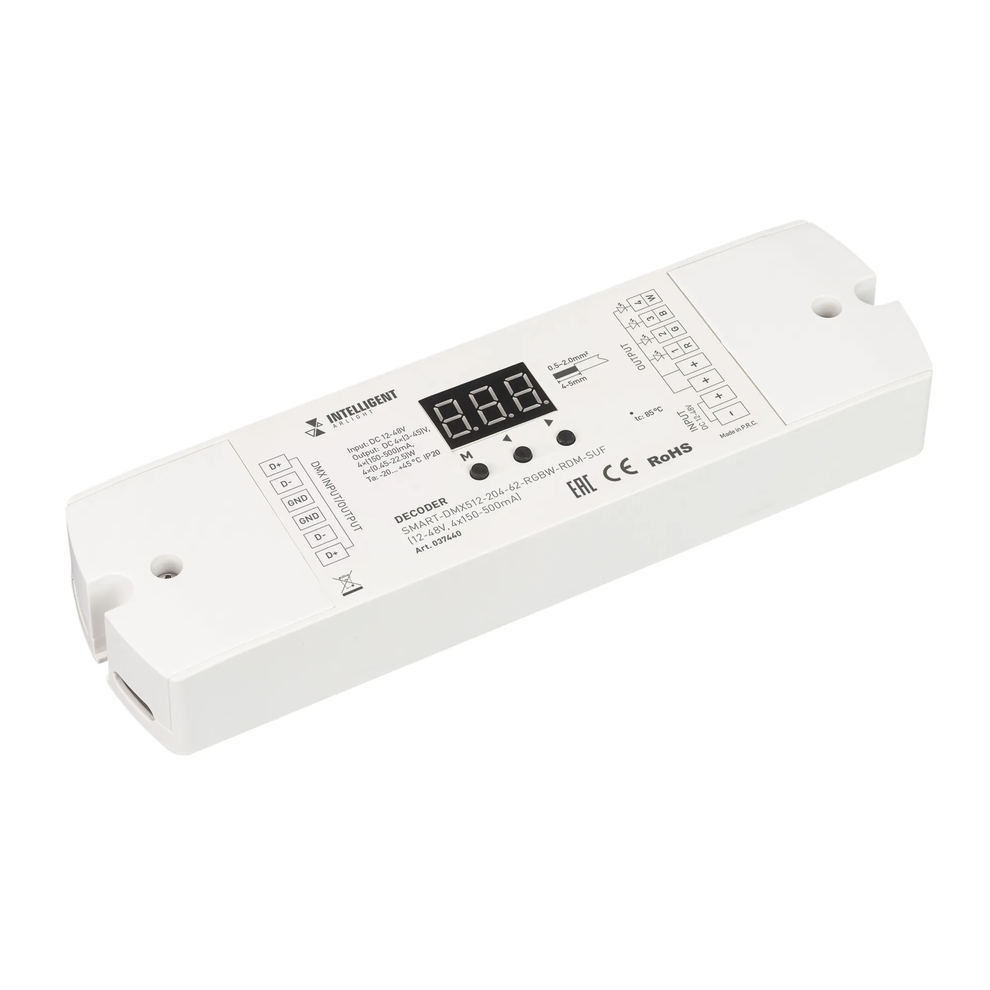INTELLIGENT ARLIGHT Декодер SMART-DMX512-204-62-RGBW-RDM-SUF (12-48V, 4x150-500mA) (IARL, IP20 Пластик, 5 лет) - изображение товара
