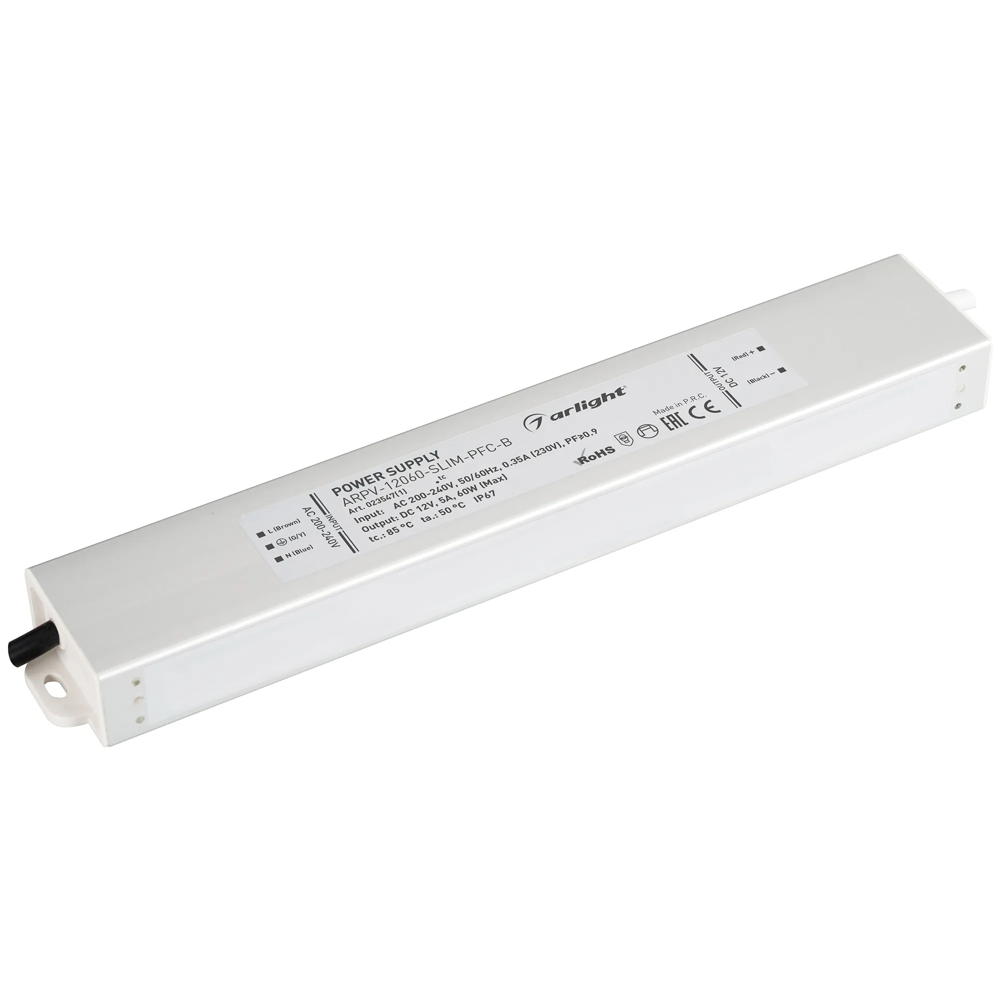 Блок питания ARPV-12060-SLIM-PFC-B (12V, 5.0A, 60W) (Arlight, IP67 Металл, 3 года) - изображение товара