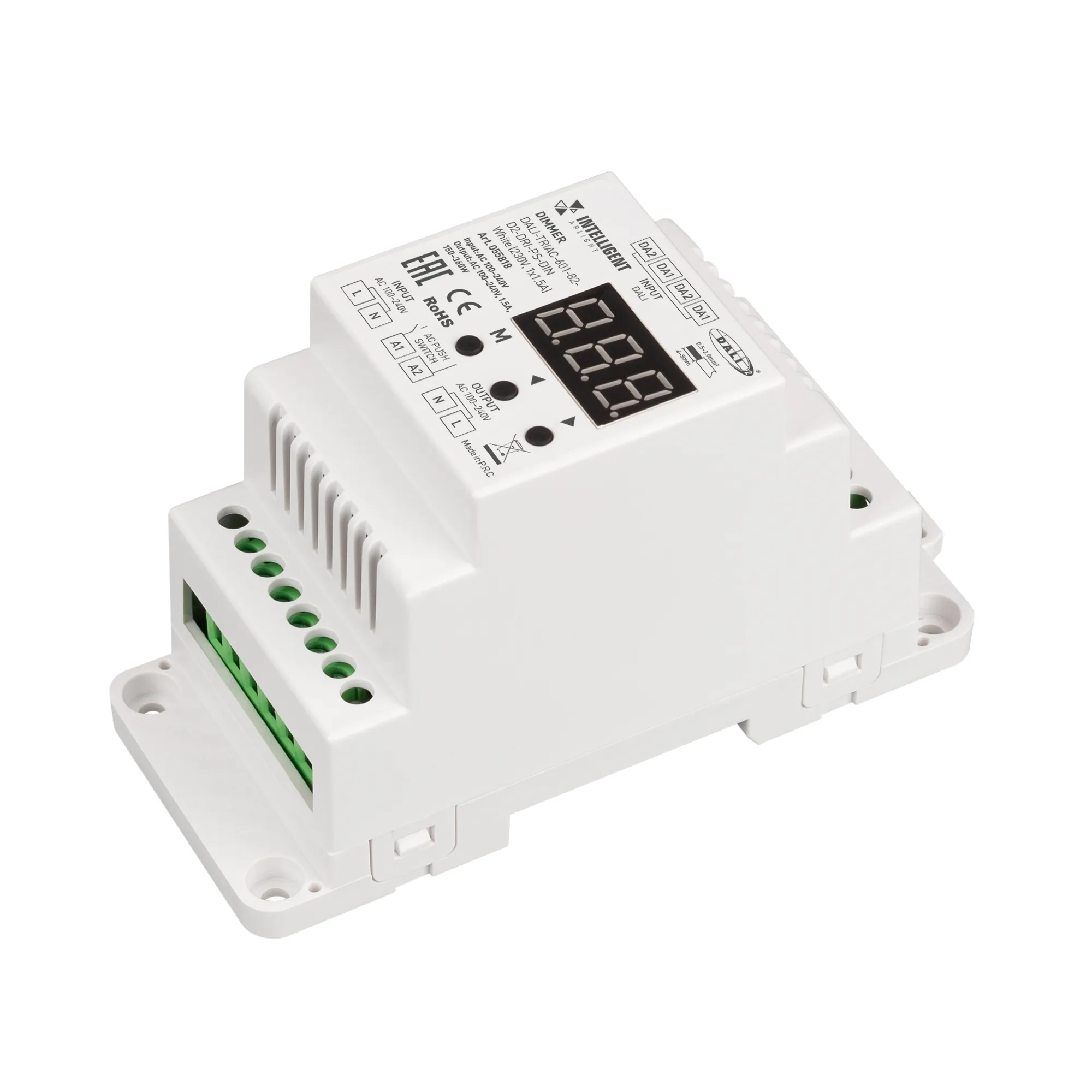 INTELLIGENT ARLIGHT Диммер DALI-TRIAC-601-82-D2-DRI-PS-DIN White (230V, 1x1.5A) (IARL, IP20 Пластик, 5 лет) - изображение товара